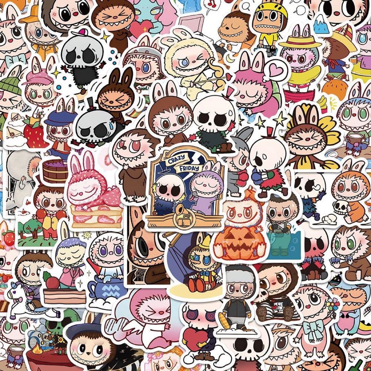 50 Sheets of Labubu Bright Film Waterproof Stickers Children's DIY Handbook Stickers Stationery
