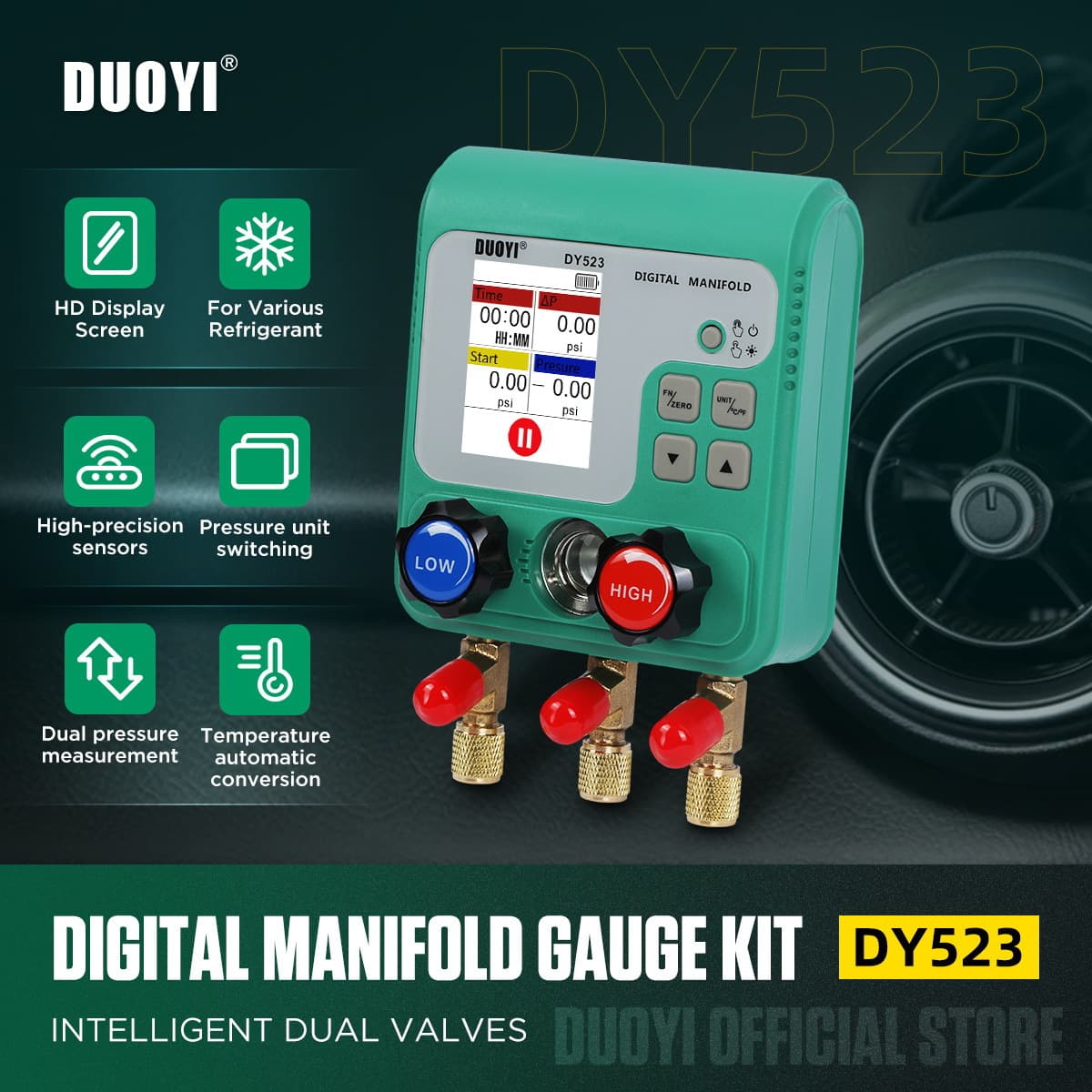 Duoyi DY523 Automotive Air Conditioning Refrigerant Charging Vacuum Pressure Gauge Electronic Refrigerant Meter New Product