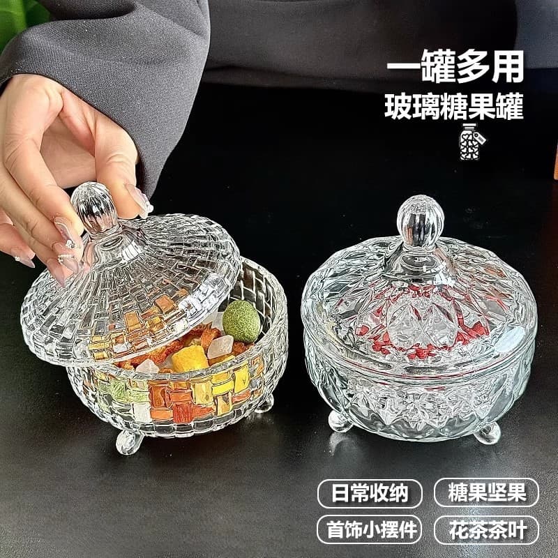 European Crystal Glass Diamond Sugar Jar Bar Seasoning Container Decorative Box Dried Fruit Storage Jar Sugar Jar