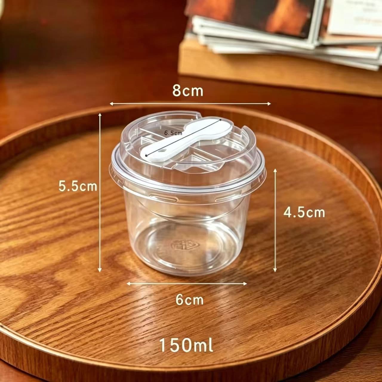 250ml Ice Cream Container with Spoon and Lid, Round Yogurt Mousse Cup, Jelly Pudding Cake Baking Packaging Box