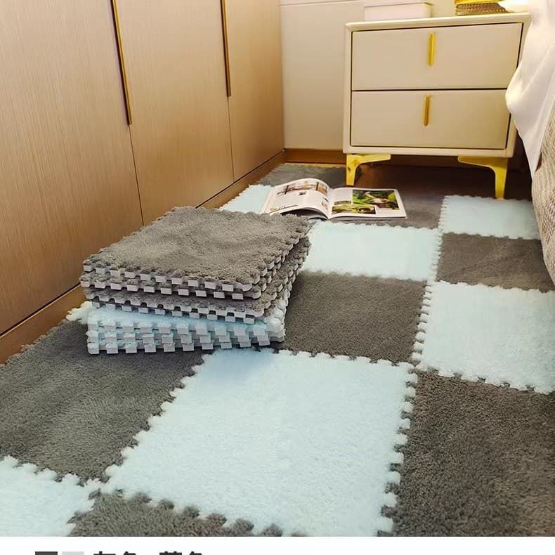 Home Connectable Plush Floor Mat, Anti-Slip Thickened Square Foam Balcony Mat, Puzzle Full Coverage Bedroom Bedside Carpet