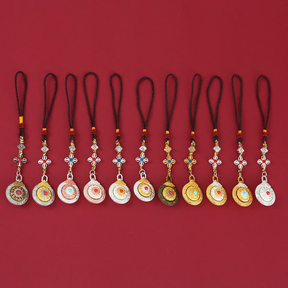 Tibetan-style Imitation Silver Double-sided Rotating Nine-grid Bagua with Twelve Zodiacs, Ethnic Ancient Enamel-wrapped Hanging Accessories Wholesale