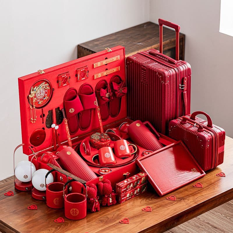Bridal Dowry Set Complete Wedding Box with Toiletries Red Happy Event Supplies Full Kit