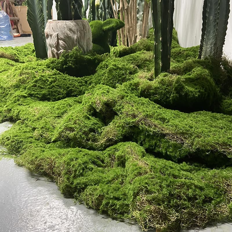 Artificial moss lawn, indoor landscaping, rice palm fiber moss turf, irregular PE fiber moss turf wholesale