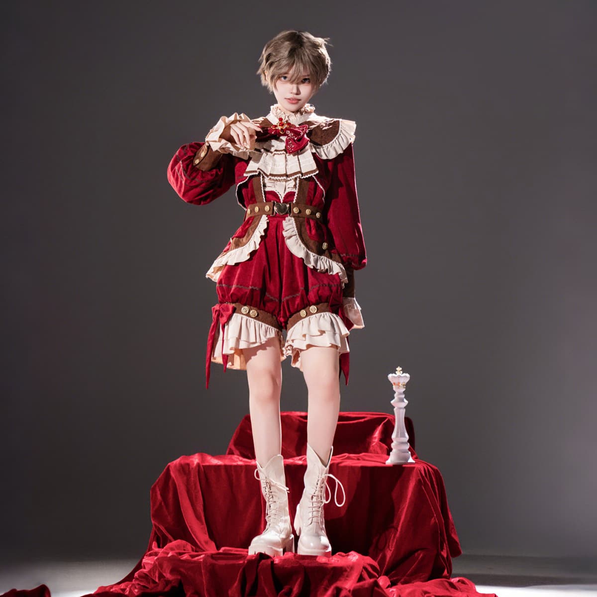 Xiong Dou Jiang Original Black Tea Pancake Lolita Outerwear Shirt Shorts Cute Sweet Set 7383