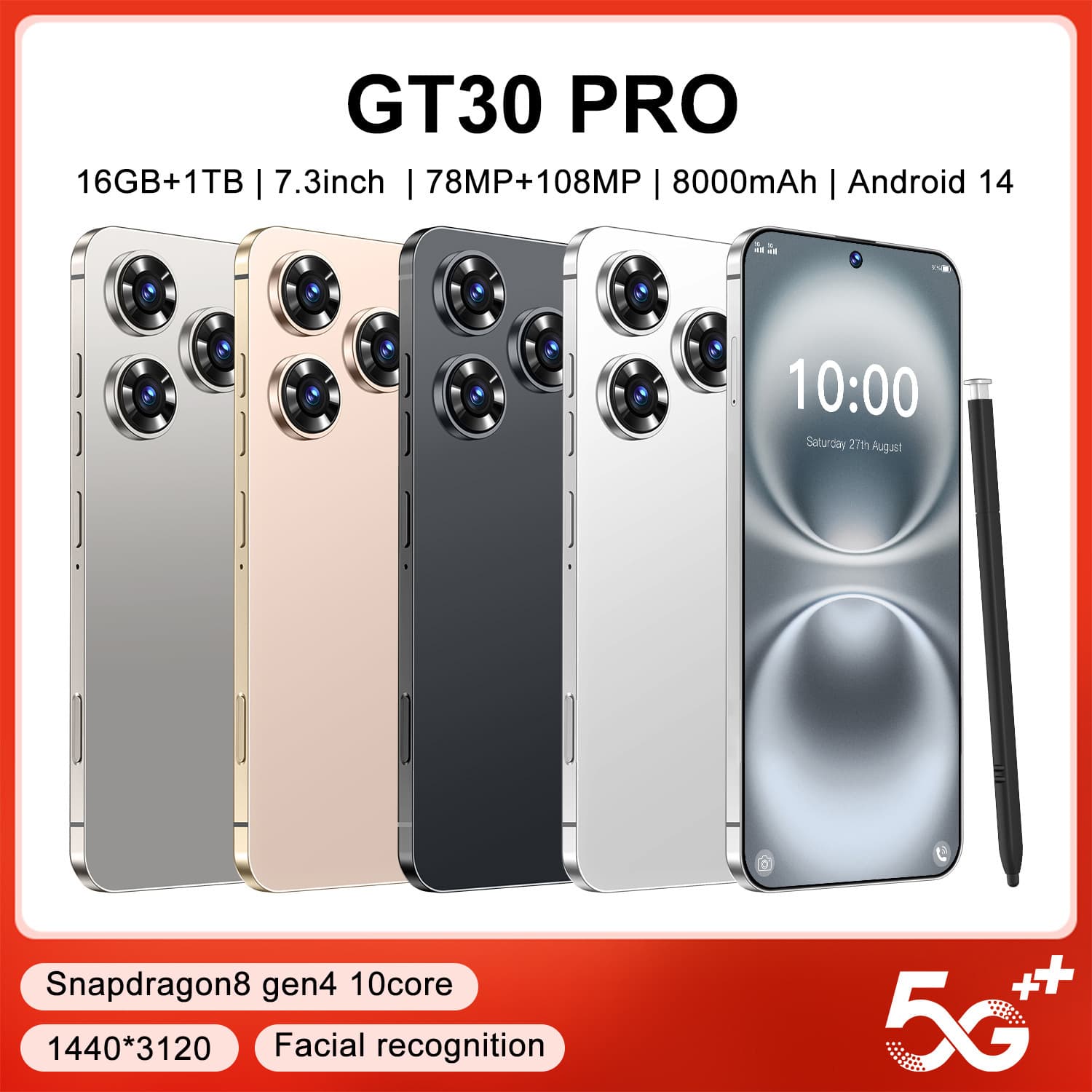 Cross-border Global Exclusive GT30 PRO 7.3-inch Large Screen 16+1TB Android Smartphone Factory Low Price Wholesale