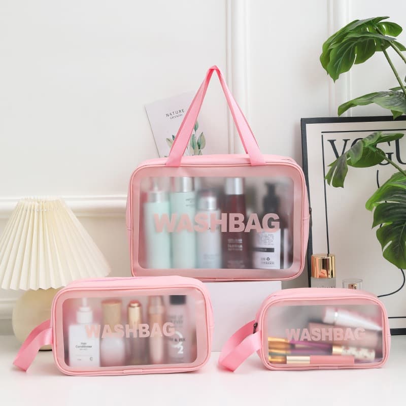 Simple Handheld Storage Bag, Wet-Dry Separation Transparent Toiletry Bag, PU Waterproof Frosted Cosmetic Bag, Makeup Storage Pouch
