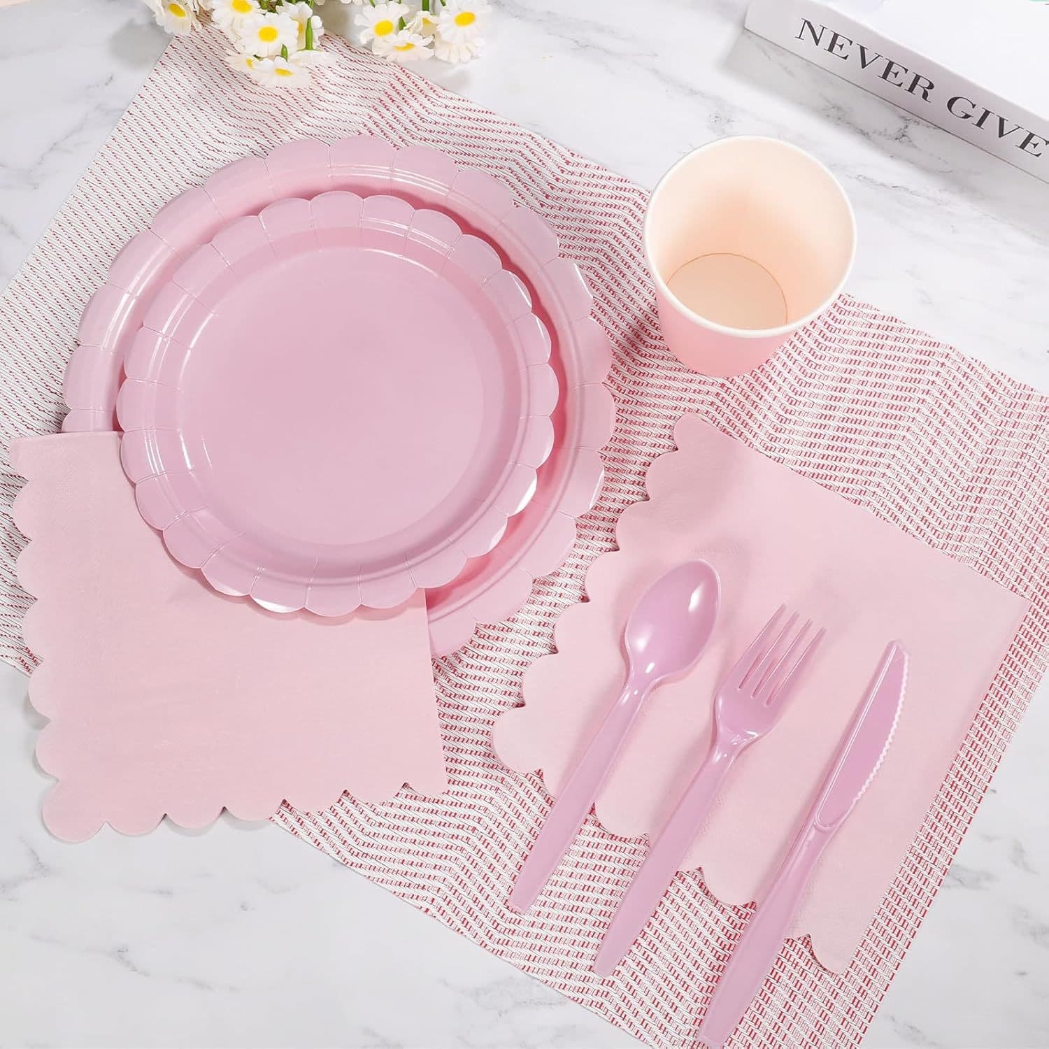 New Pink Lace Party Plates Girls Birthday Solid Color Disposable Paper Plates Cups Napkins Tableware Set