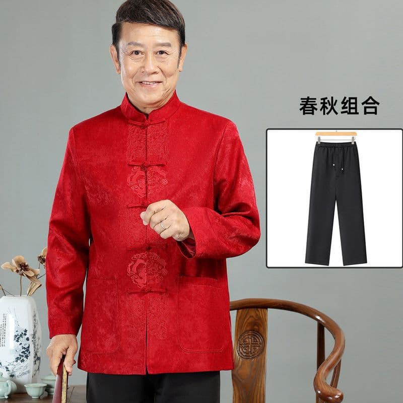 Middle-Aged and Elderly Tang Suit Dad's Zhongshan Suit Elderly Hanfu Set Men's Spring and Autumn Jacket 2025 New Chinese Style
