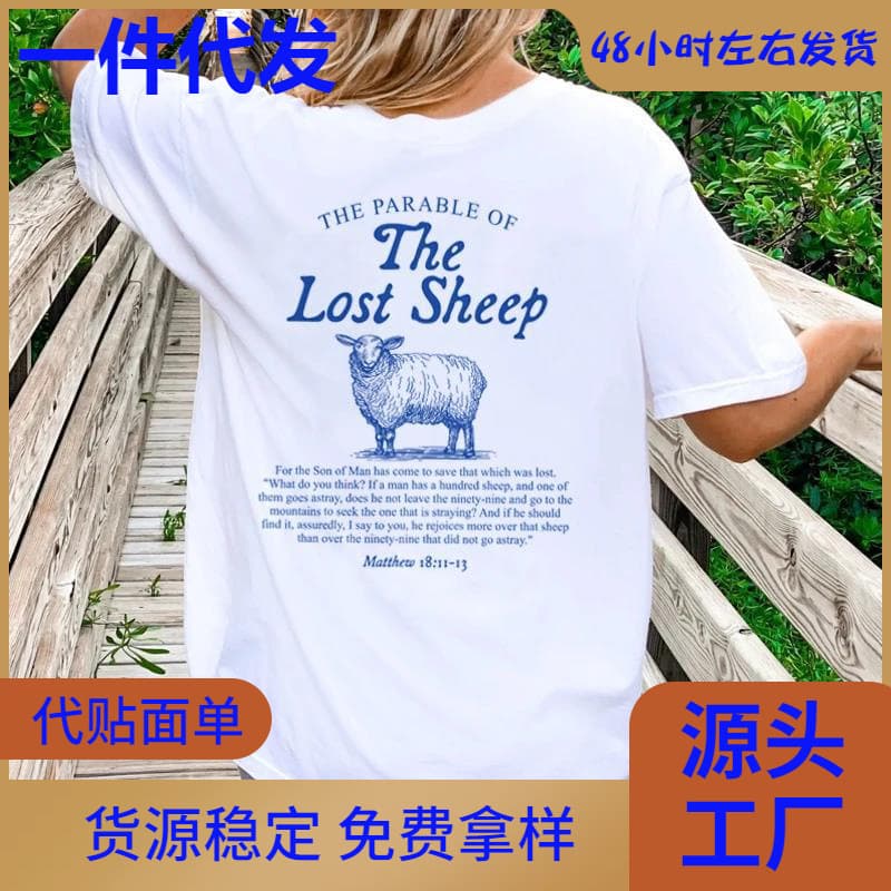 Women Lost Sheep Back Print Bible Verse T-Shirts Christian I
