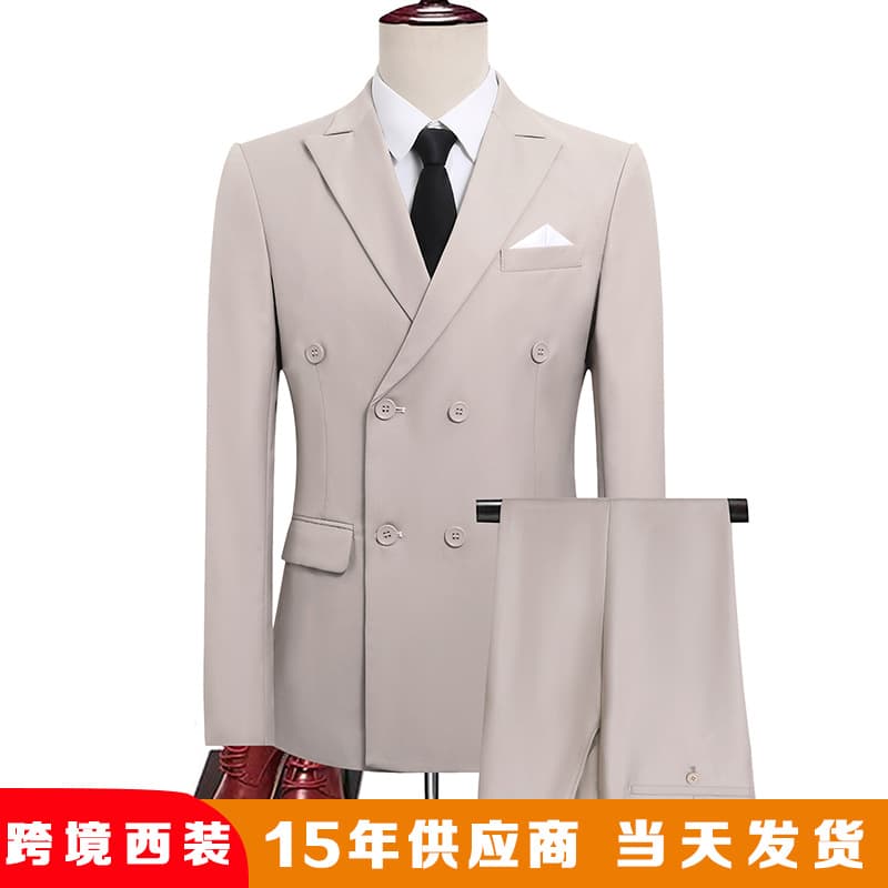 Casual Double-Breasted Men's Suit Wedding Groom Business Slim Fit Jacket And Pants Ensemble Casual Wear Made in China
