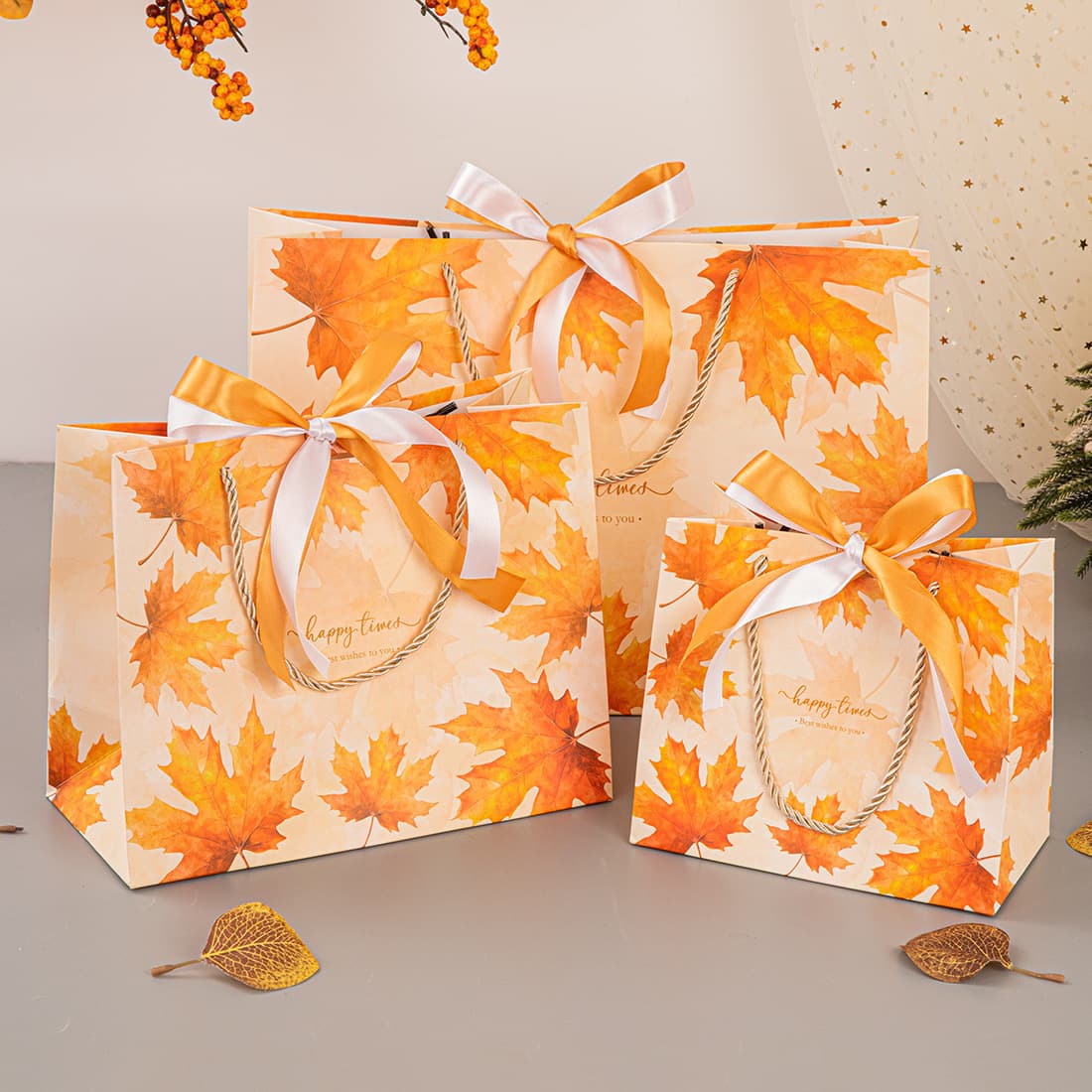 New maple leaf gift bag cross-border paper bag European style handbag with ribbon bow hand bag gift packaging bag