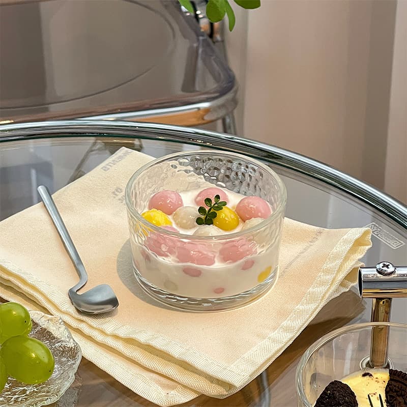 Round hammered glass bowl, fruit salad bowl, household children's food supplement bowl, high-looking dessert bowl, ins high-end sense