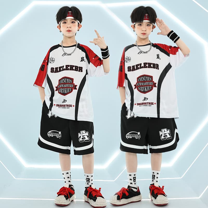 Children's street dance trendy clothing hip-hop boys cool and handsome suits girls trendy brand street hiphop color matching children's performance clothing