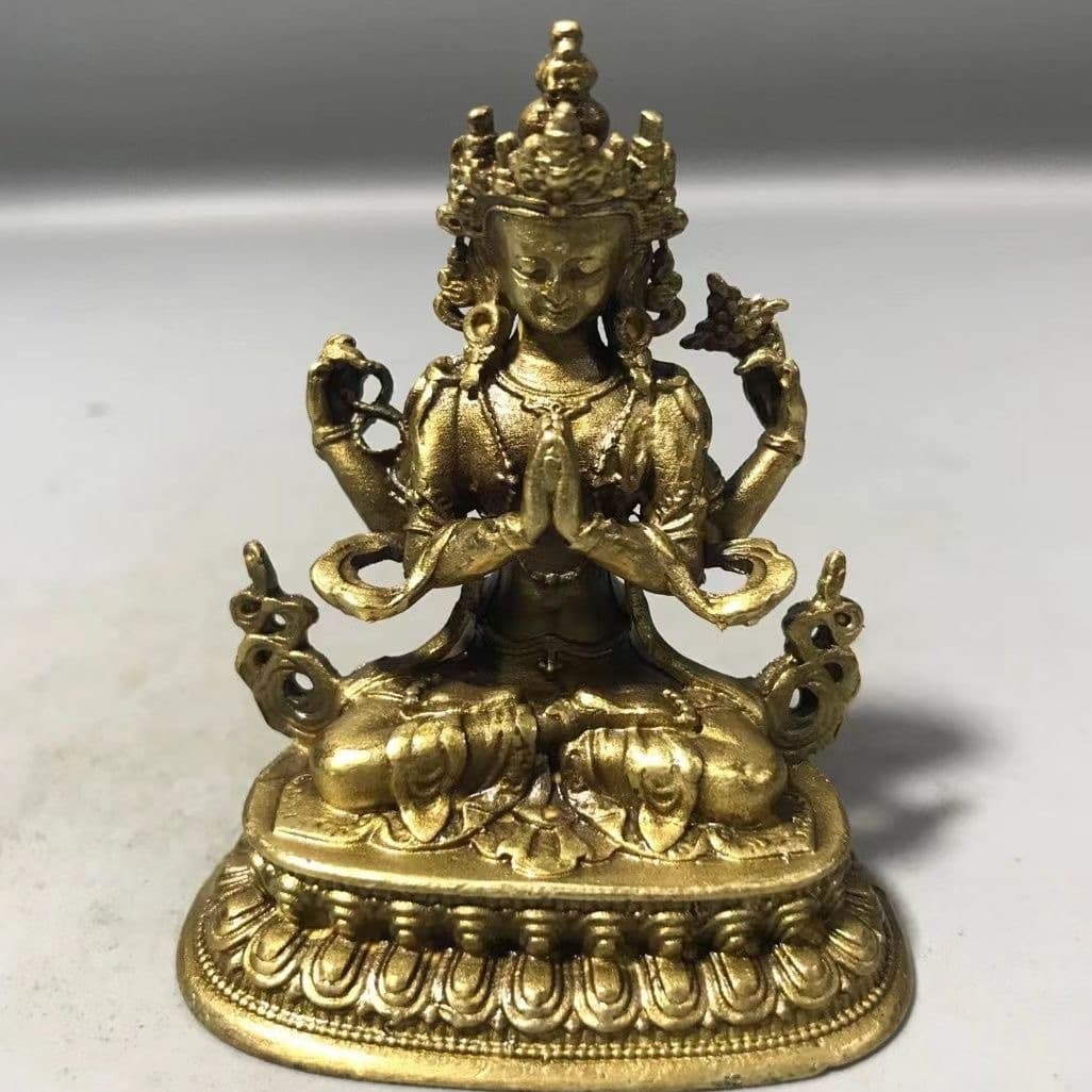 Alloy Buddha Statue Ornament Four-Armed Avalokiteshvara Tibetan Buddhist Decoration for Living Room Home