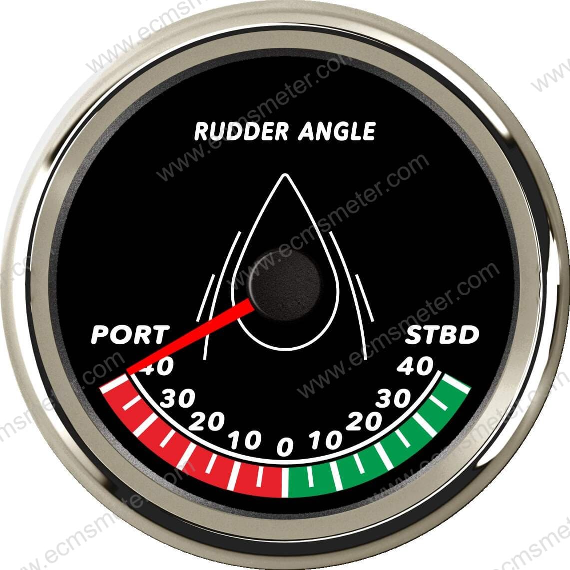 ECPC 85mm diameter multi-color backlit rudder angle indicator displaying yacht rudder position