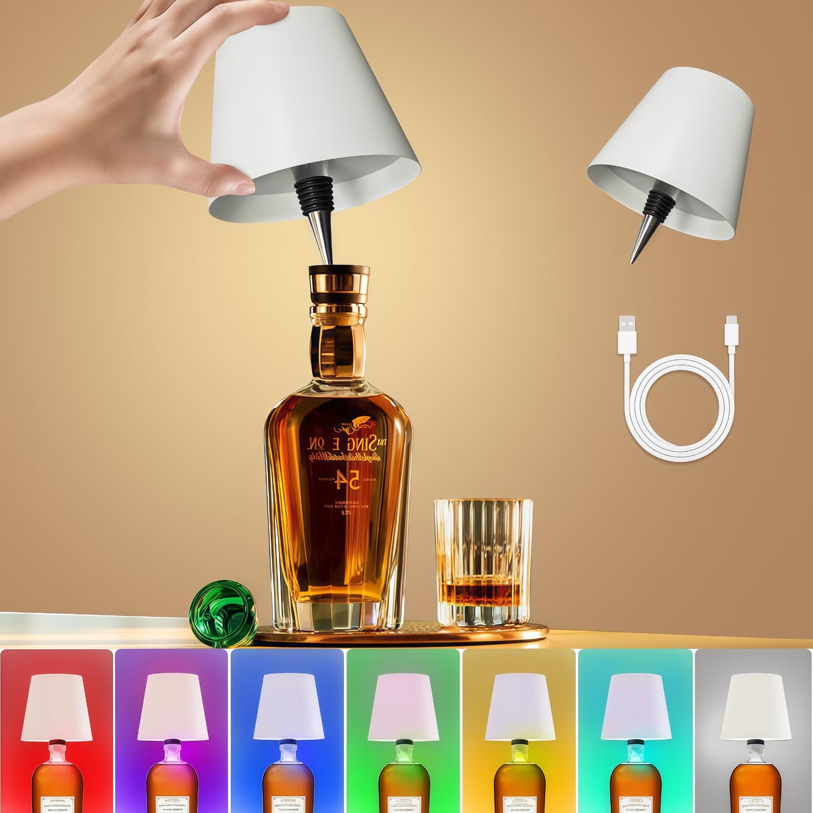 Bottle lamp, cross-border rechargeable LED table lamp, bar/restaurant night light, ambient light, RGB color light, plug-in bottle lamp