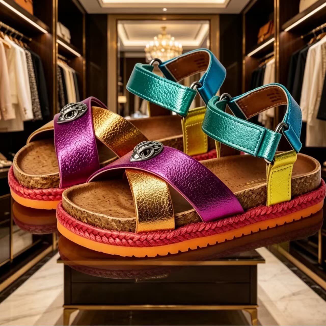 2026 Summer New Colorful Platform Sandals for Women, European and American Fashion Eagle Head Design, Outdoor Beach Sandals, Factory Direct Wholesale