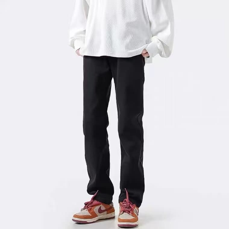 Autumn/Winter High-Street Loose Black Straight-Leg Jeans for Men, Trendy Casual Pants, Unisex Slight Flare, AC Jeans