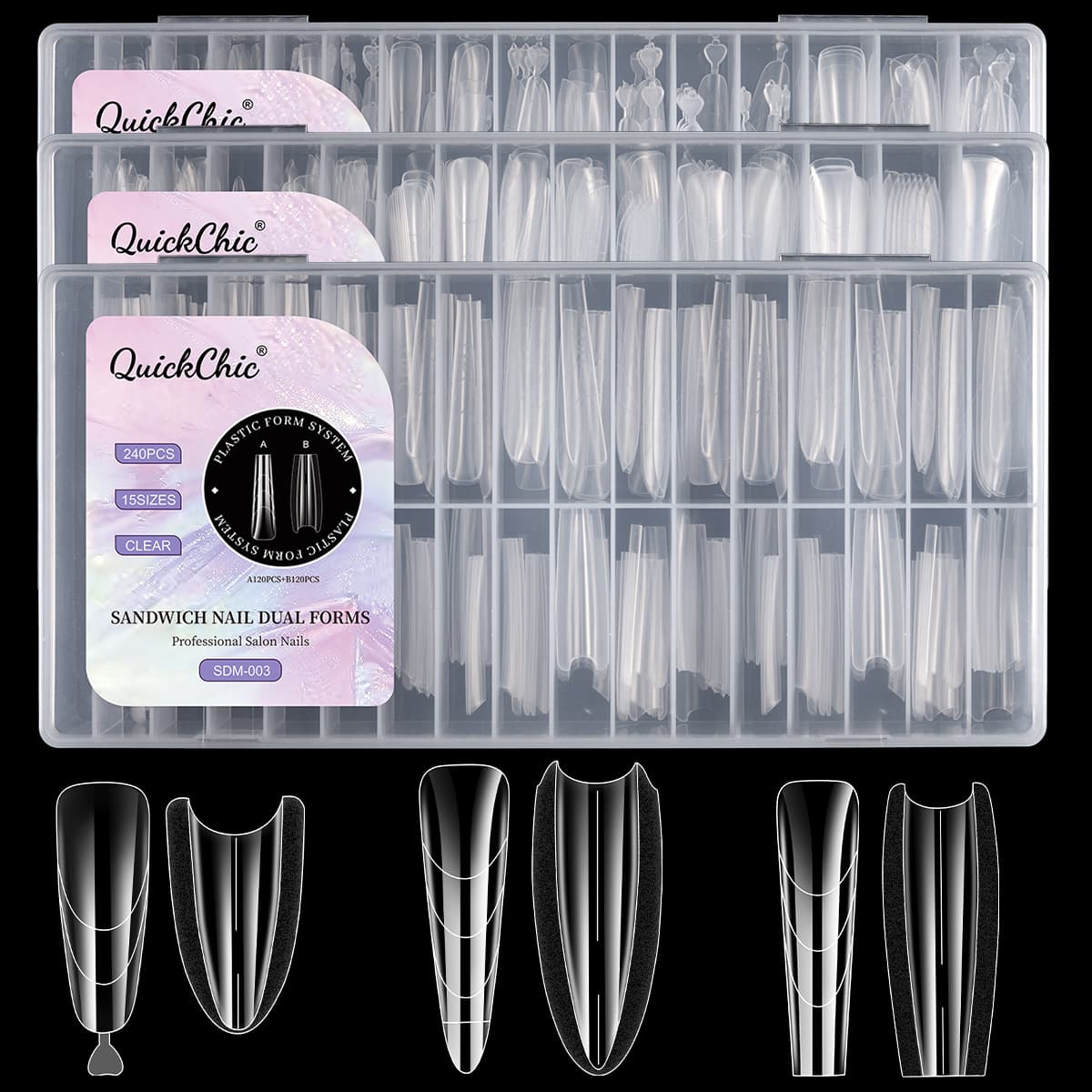 Hot-Selling Nail Art Sandwich Nail Extension Forms Quick Extension Dual-Form Nail Molds Paper-Free Crystal UV Gel Build-Free Molds