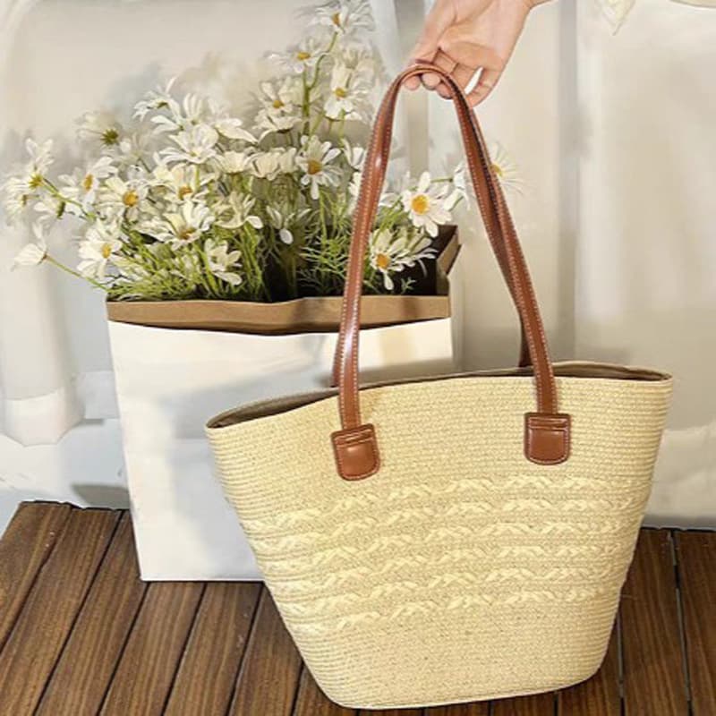 Versatile Simple Shoulder Straw Bag New Large Capacity Woven Tote Bag for Women Beach Vacation