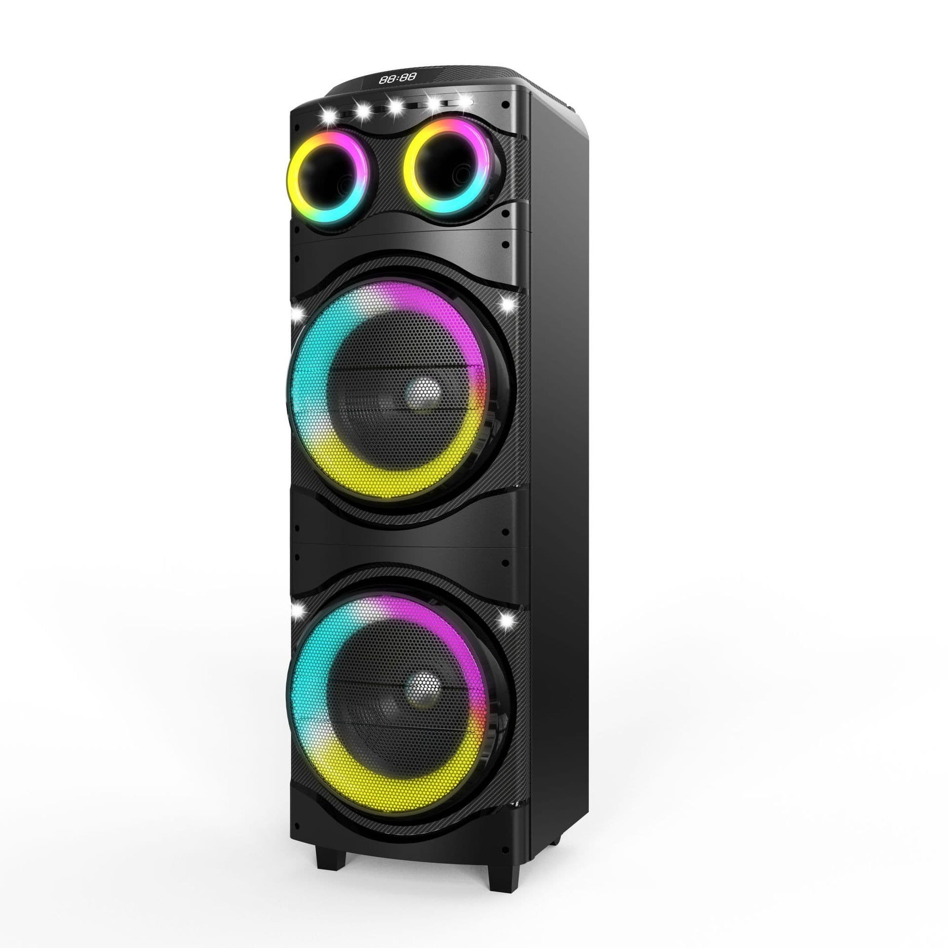 JBI Dual 12-Inch Wooden Speaker with PVC Veneer, Outdoor Bluetooth USB TF Wireless Microphone LED Rechargeable New Model
