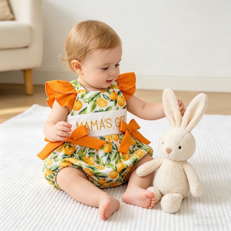 2026 New Summer Style Baby Girl Clothes, Sweet Cow and Lemon Print Flutter Sleeve Strap Romper for Baby Girls