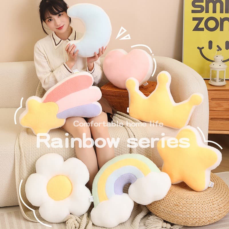 Cute rainbow star flower pillow office chair lumbar support children's room bay window decoration cushion girly heart