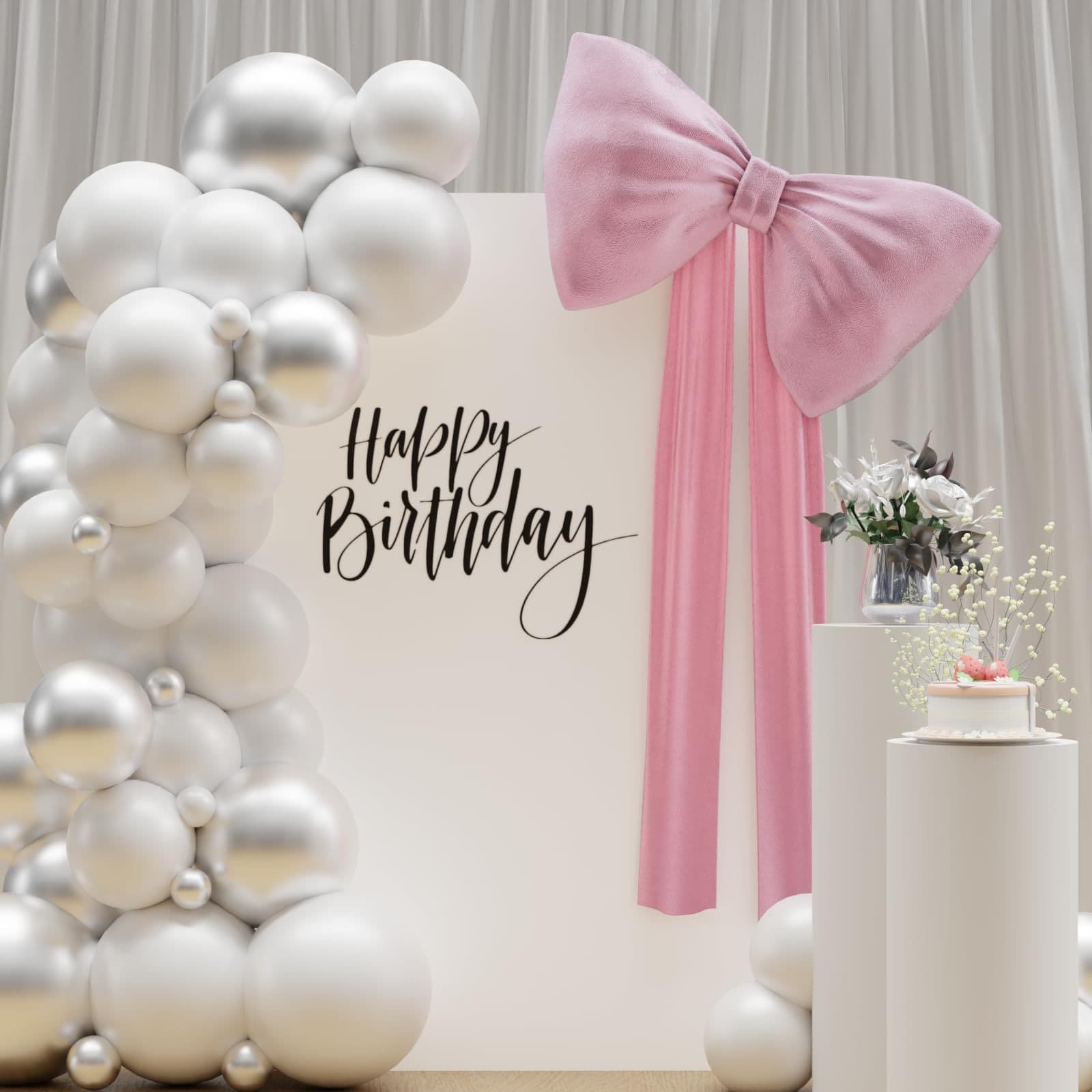 Pink Bow Girl Creative Birthday Decoration Party Decor Bow Banner Backdrop Wall Setup