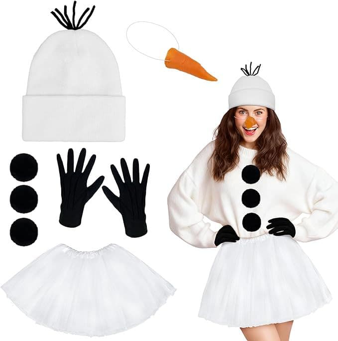 Christmas Snowman Costume Set Winter Frost Costume Snowman Hat with Red Carrot Nose Scarf Gloves