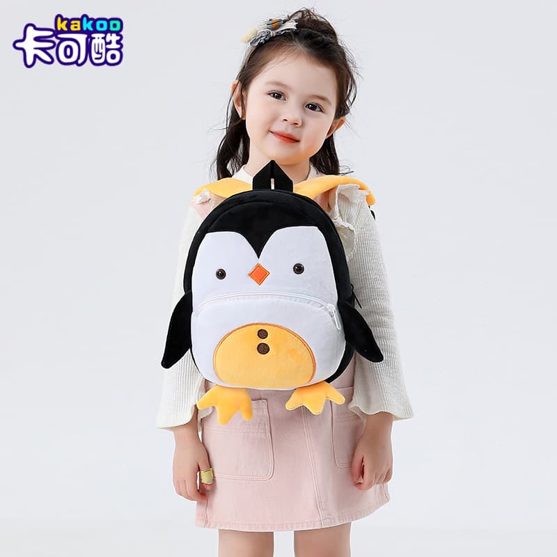 Cartoon Animal Penguin Children's Backpack Double-Shoulder Bag Plush Kids' Backpack for 2-4 Years Old Early Education Bag
