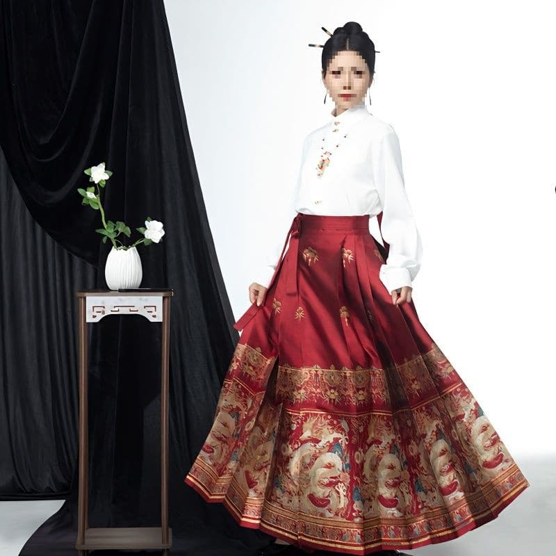 Xun Han Ji Original (Xiang Long Xian Rui) New Chinese Style Woven Gold Imitation Zhuang Hua Horse-face Skirt National Fashion Daily Commute Autumn and Winter