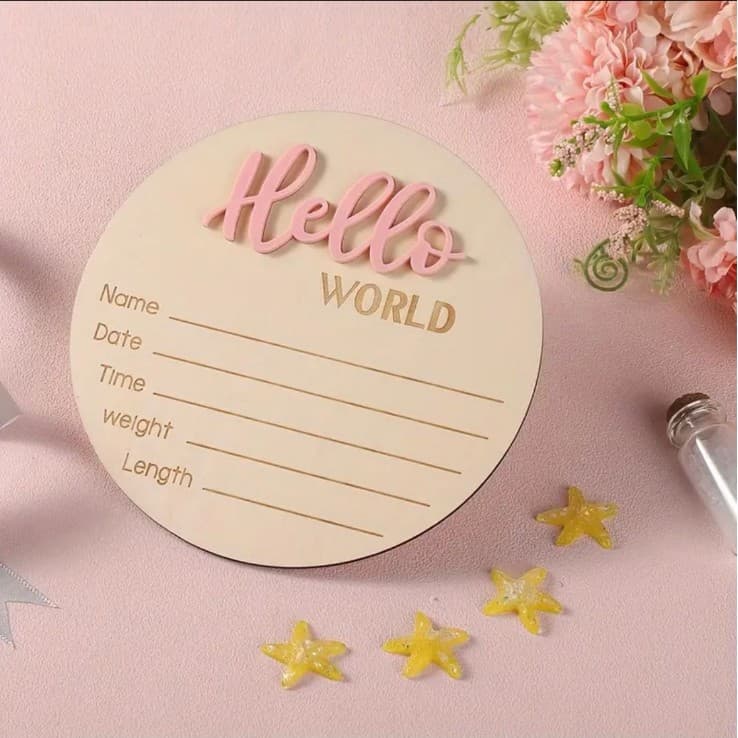 Dropshipping wooden 3D birth announcement sign Newborn birth information statistics disc can be customized