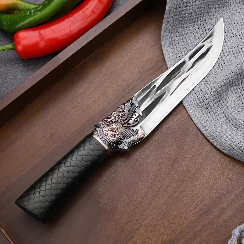 Forged butcher knife, stainless steel dragon head knife, non-slip handle, dicing knife, special knife for slaughtering and skinning pigs, sharp cutting knife