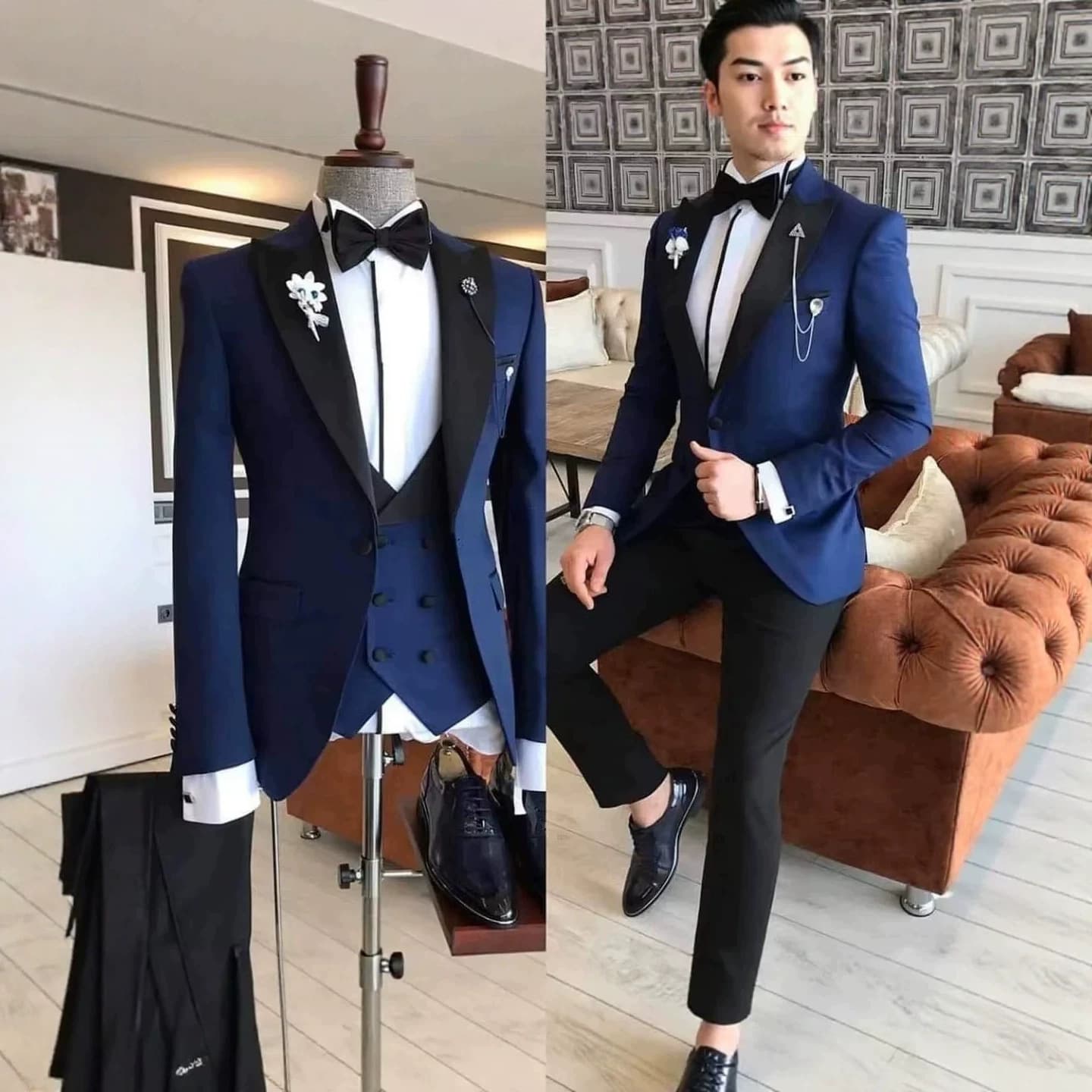 Men's three-piece suit, suit, men's business suit, professional formal wear, casual temperament banquet dress