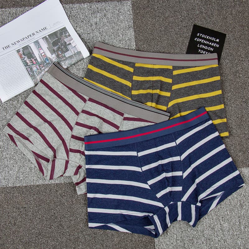 1 Piece Drop Shipping Men's Boxer Briefs Cotton Breathable Men's Boxers Striped Trendy Loose Underwear Men