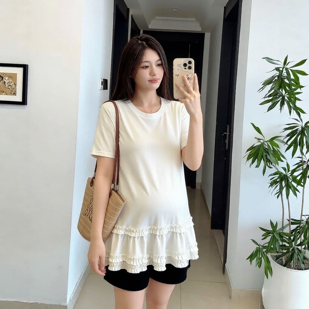 Maternity Top Summer Fashion Belly Cover Loose Short Sleeve T-shirt Pleated Plus Size Doll Shirt Summer Maternity T-shirt