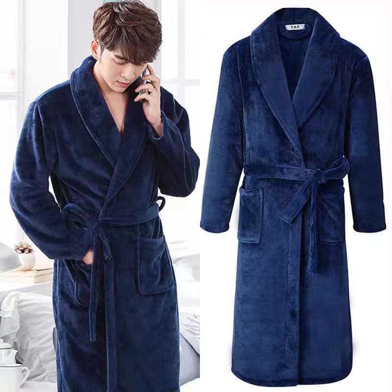 Men's Thick Flannel Bathrobe, Coral Fleece Sleepwear, Women's Long Winter Bathrobe, Plus-Size Loungewear, Hotel Bathrobe