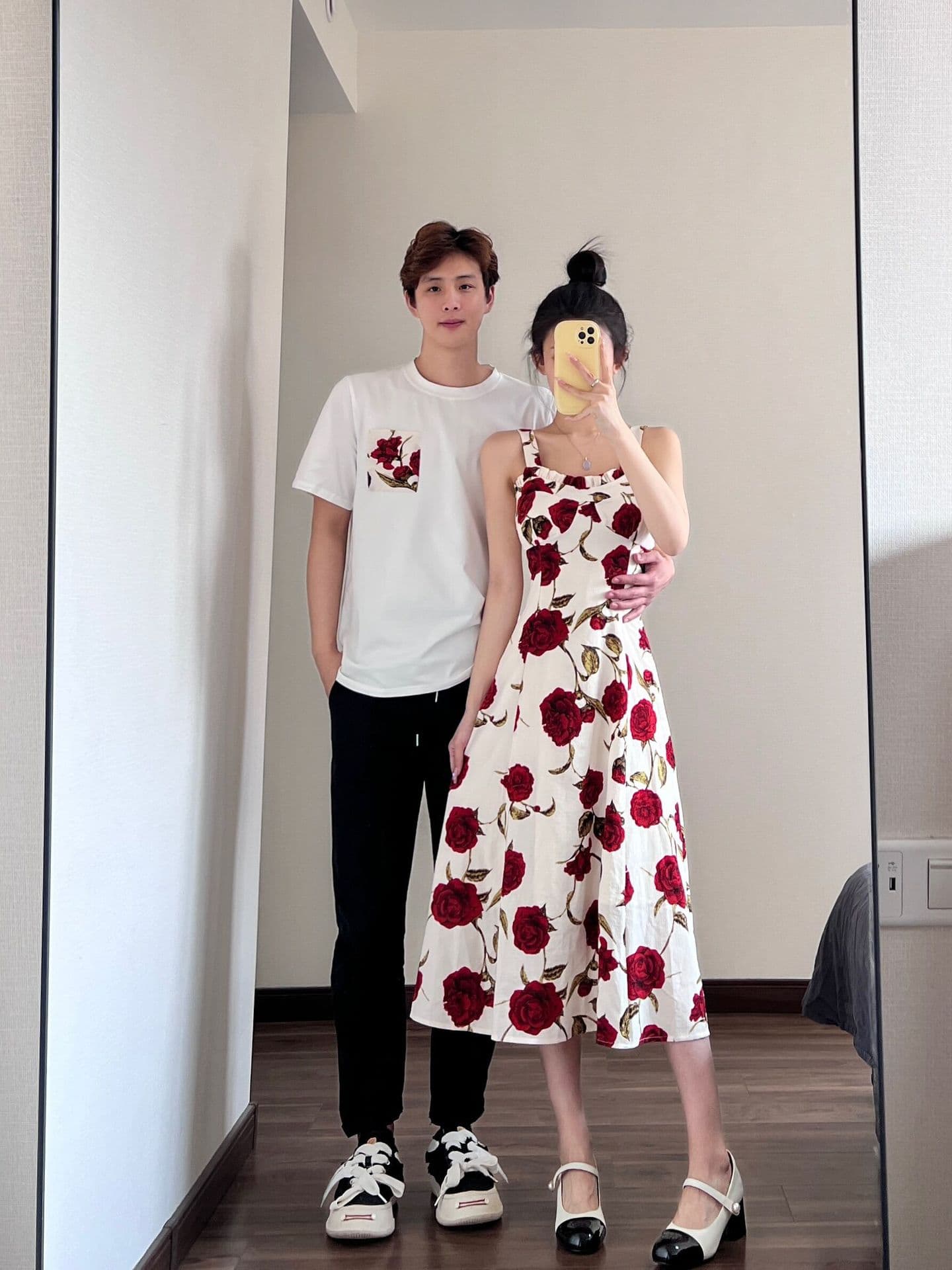 Unique Couple Outfit Summer New Design Sense Your Top My Skirt Casual Mid-Length Rose Strap Dress