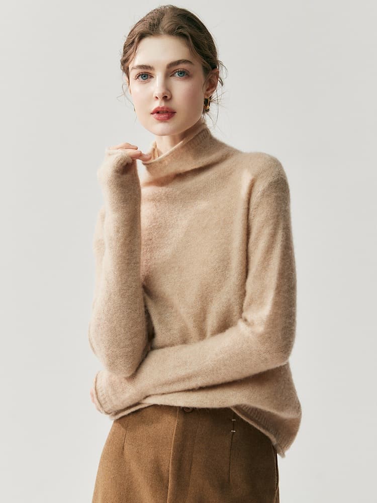 Herbalife Yarn 75% Cashmere 25% Mulberry Silk High Neck Cashmere Sweater Women Soft Long Sleeve Inner Knitwear