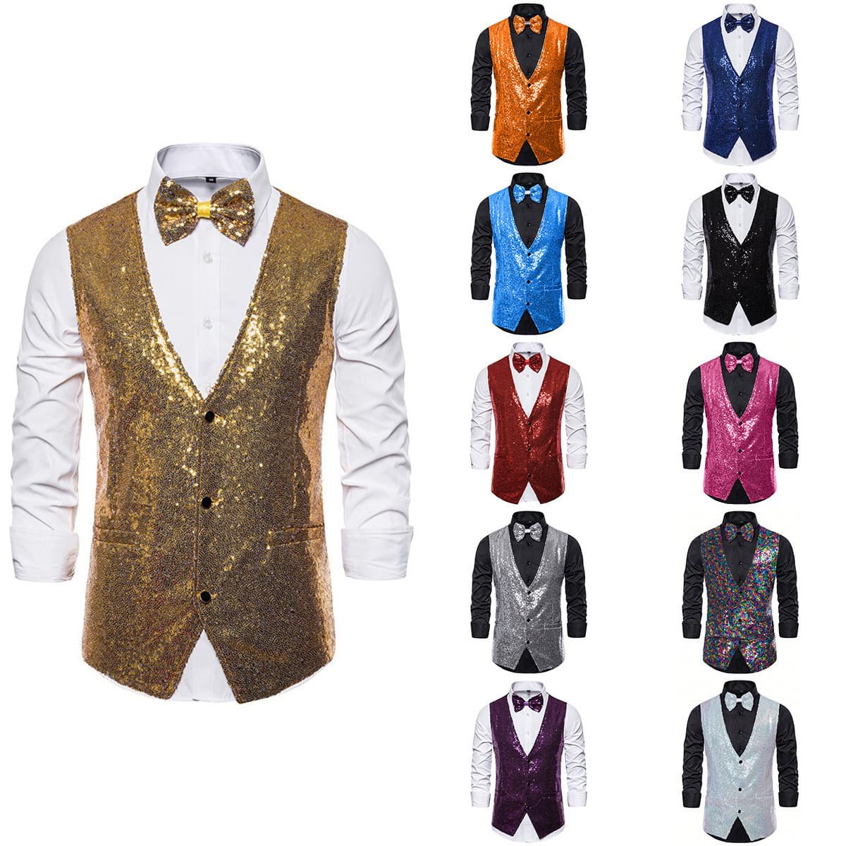 Men's stage performance wear small sequin vest, photography studio host singer emcee vest