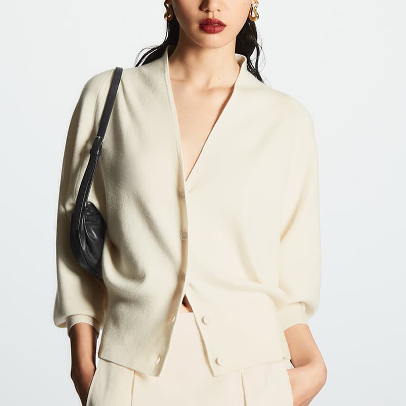 Agency high quality new wool blended cardigan casual jacket knitted sweater COS style women's clothing with waistband and temperament