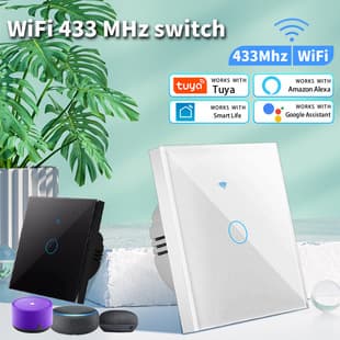 Tuya WiFi Smart Touch Switch EU US Standard Single Live & Neutral Universal Tempered Glass Panel Home RF433