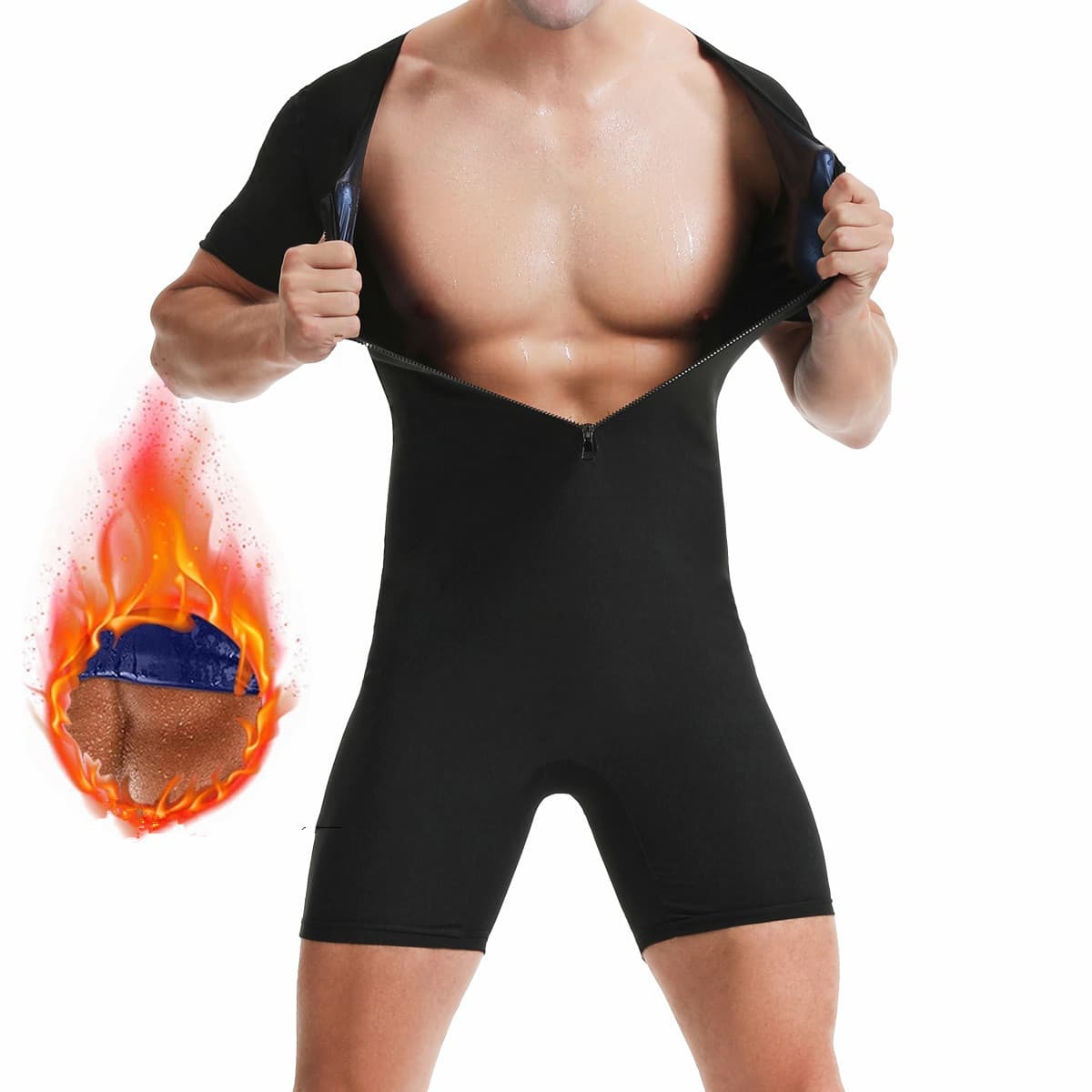 Men's Short Sleeve Bodysuit Fitness Sweat Absorbing Slimming Five-Point Pants Underwear Comfortable Breathable Skin-tightening