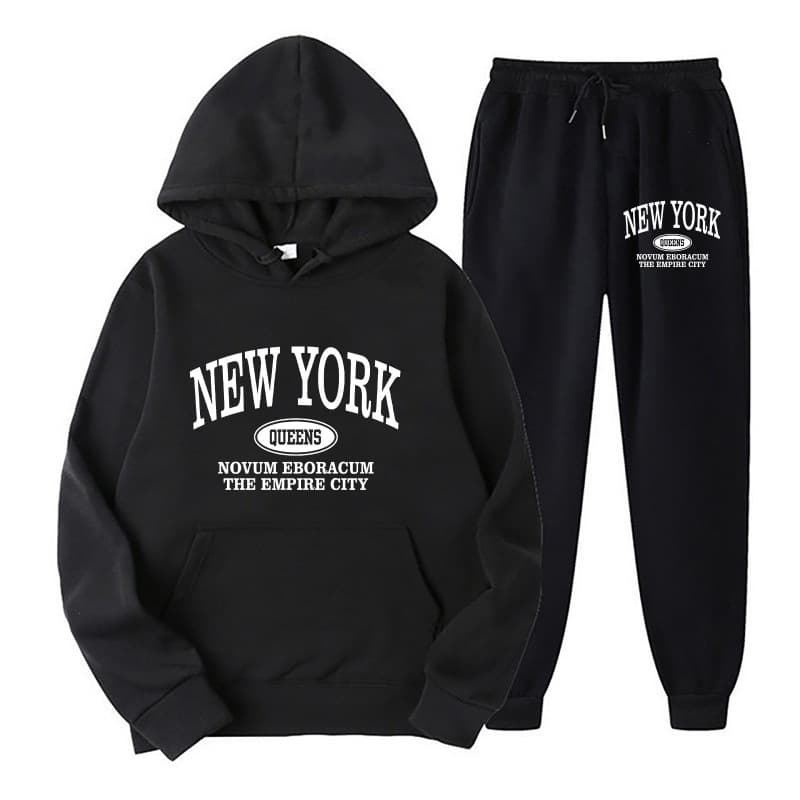 New cross-border European and American men's hoodie sweatshirt suit fashion printed two-piece casual sportswear suit for men