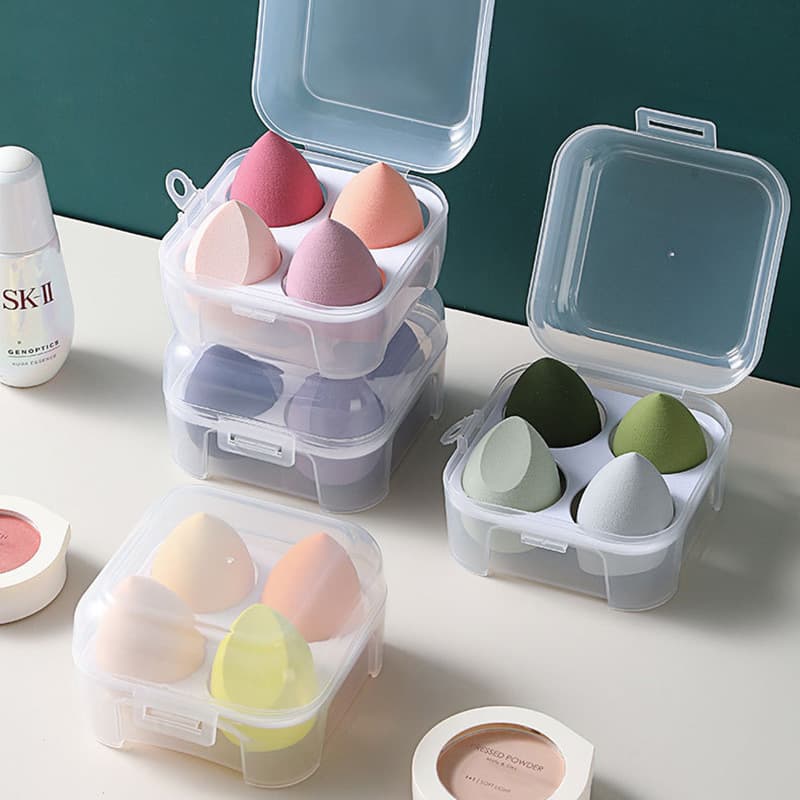 4pcs Set Beauty Blender Egg Makeup Sponge Puff Water Activated Non-Latex Absorbent Four Grids Egg Box Makeup Tools Kit