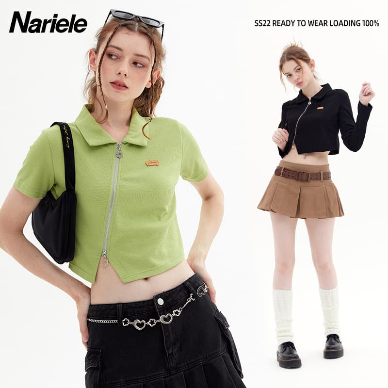 Heyhenry Fresh Short Crop Top for Women Summer Slim Short Sleeve Polo Neck T-Shirt Turn-Down Collar Half Sleeve