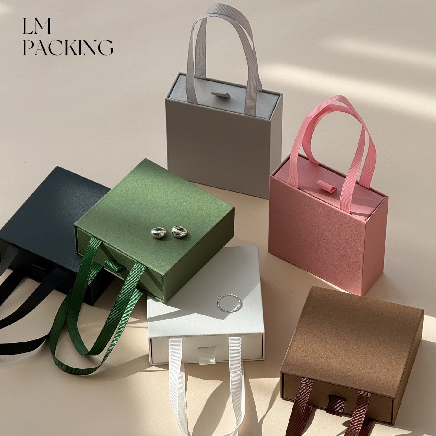 New Handheld Drawer Box Jewelry Packaging Box Solid Color Customizable Logo Necklace Ring Earring Gift Storage Box