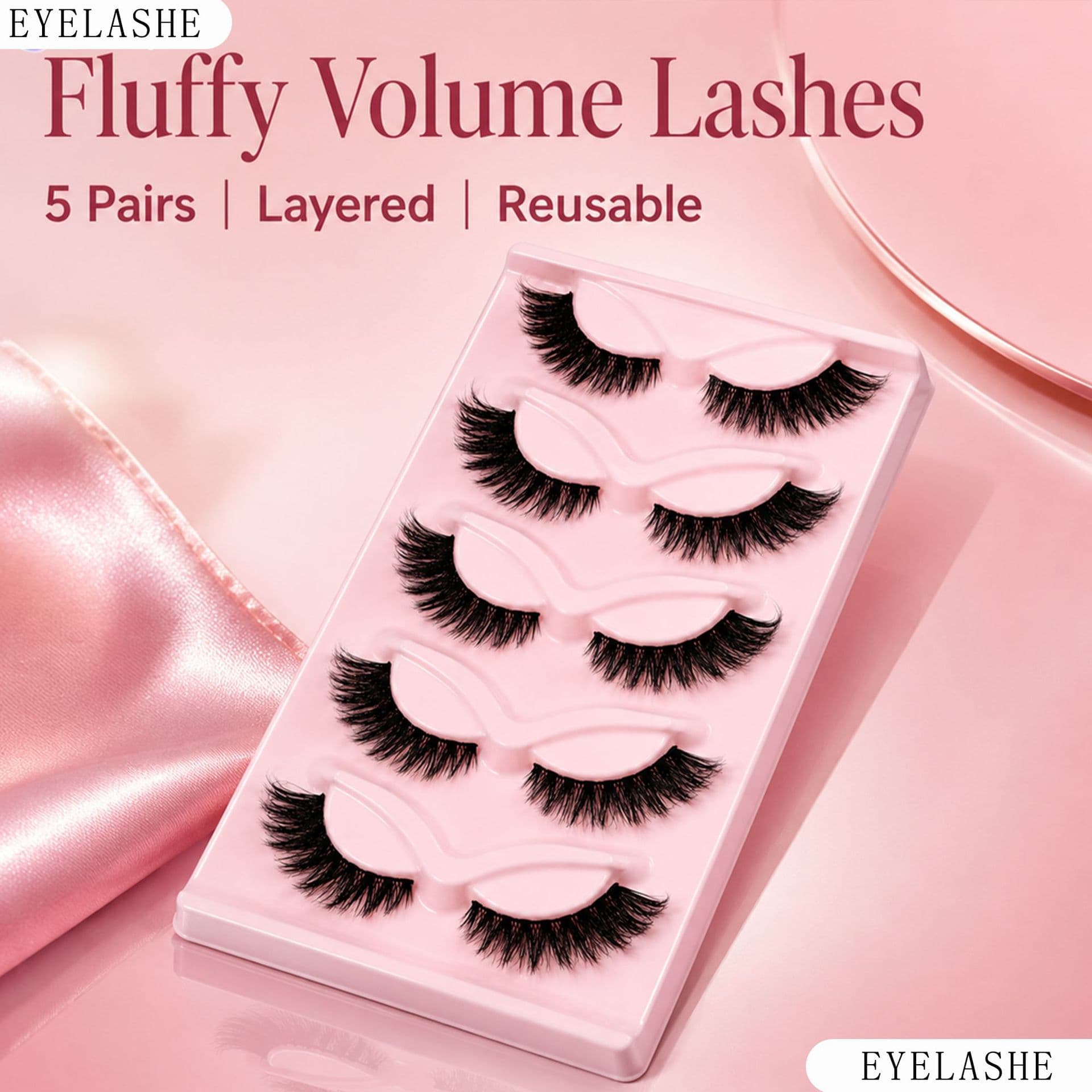 5 Pairs One-Piece Fluffy 3D Wispy False Eyelashes with Clear Band, Natural Look for Cross-Border E-Commerce