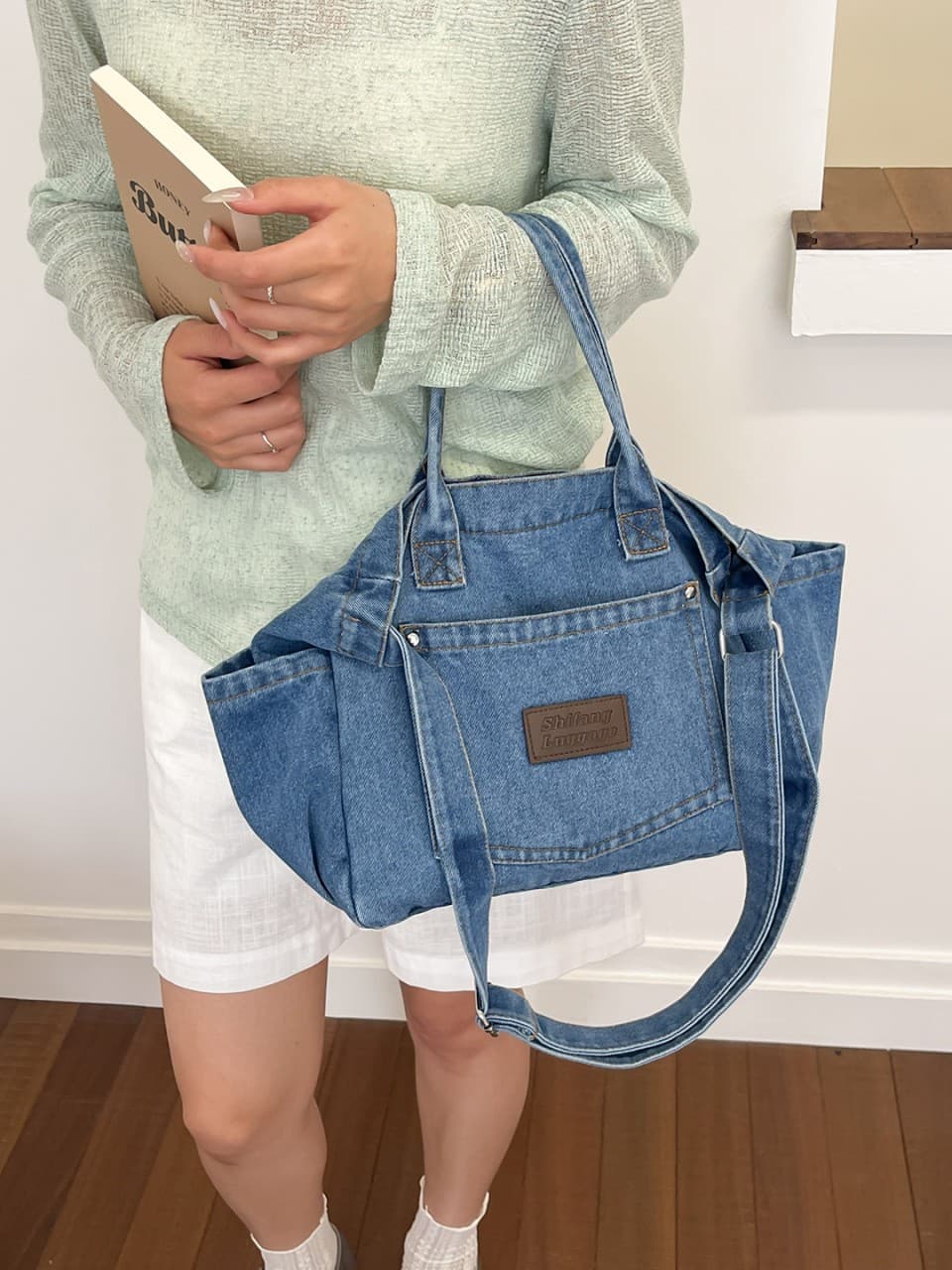 Summer Fashion College Student Commute Bag Denim Tote Bag Casual Large Capacity Shoulder Bag for Women